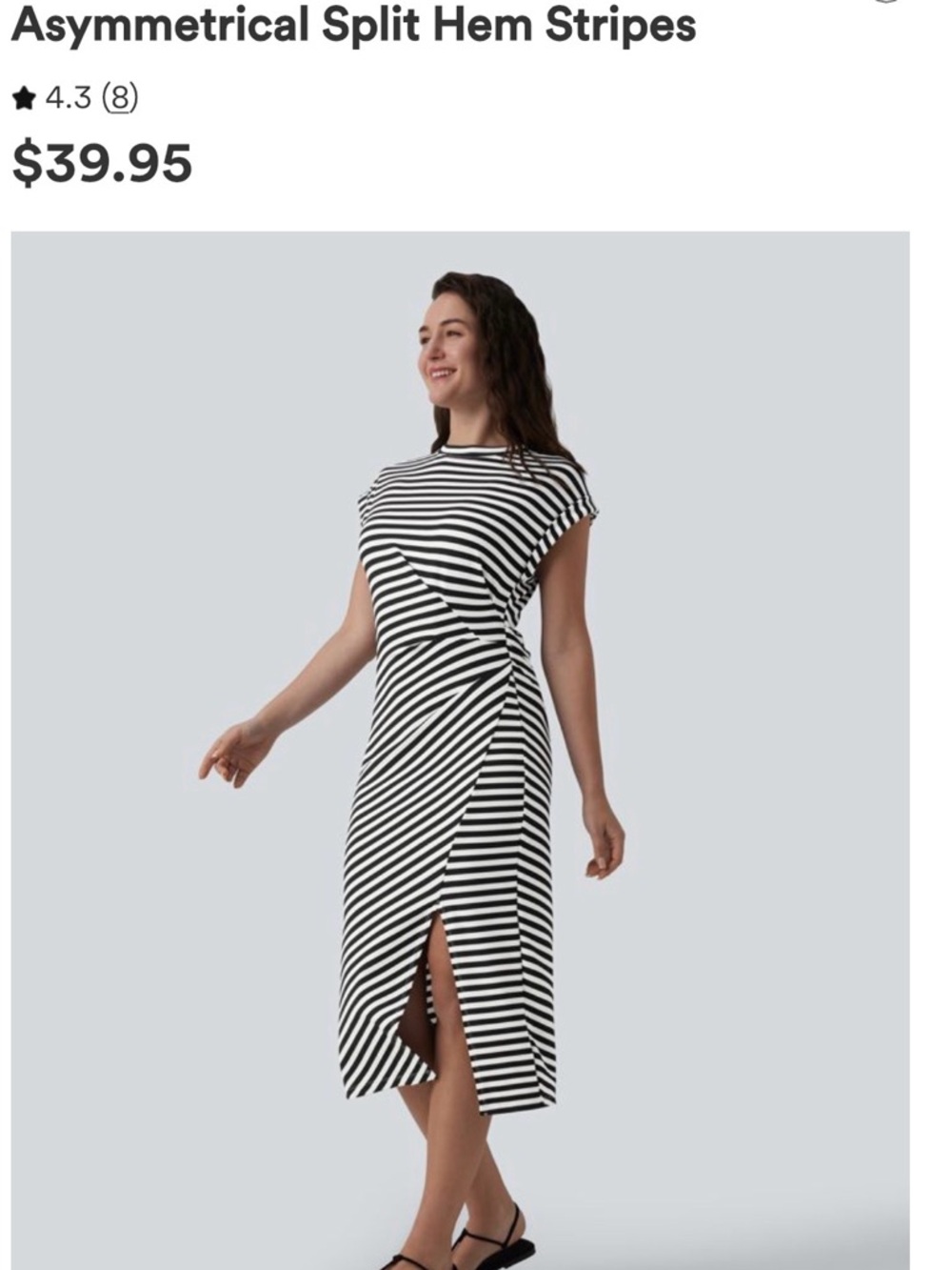 HALARA Black & White Asymmetrical Stripe Midi Dress